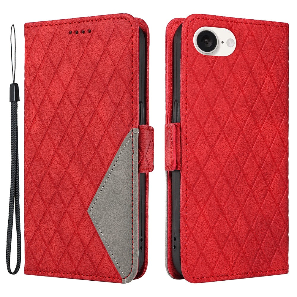 For iPhone 17e / 16e Wallet Case Rhombus Grid Leather Shockproof Phone Cover