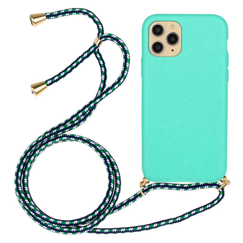 For iPhone 16 Pro Case with Lanyard Wheat Straw+TPU Phone Cover Biodegradable Recyclable