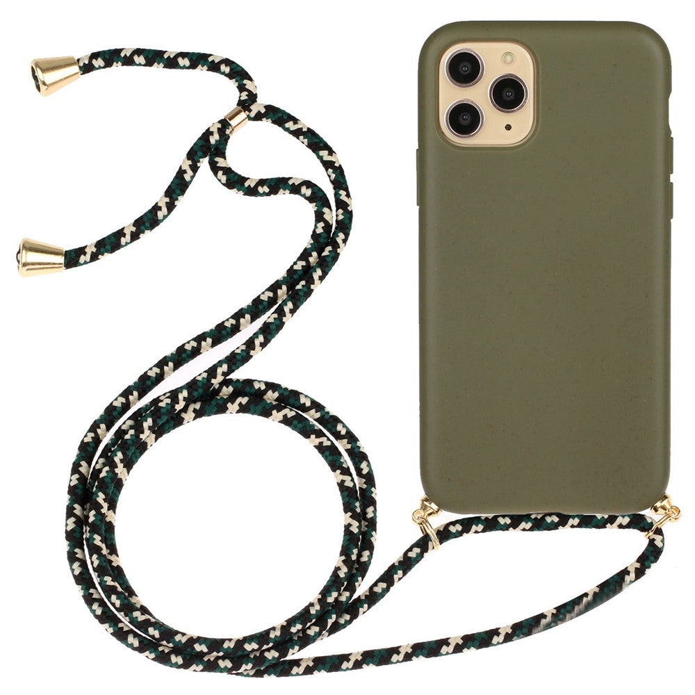For iPhone 16 Pro Max Case Wheat Straw+TPU Phone Cover with Lanyard Eco Friendly Zero Waste