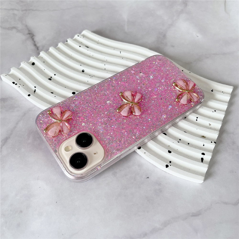 For iPhone 14 Plus Glitter Case 3D Butterflies Epoxy TPU Shockproof Cover