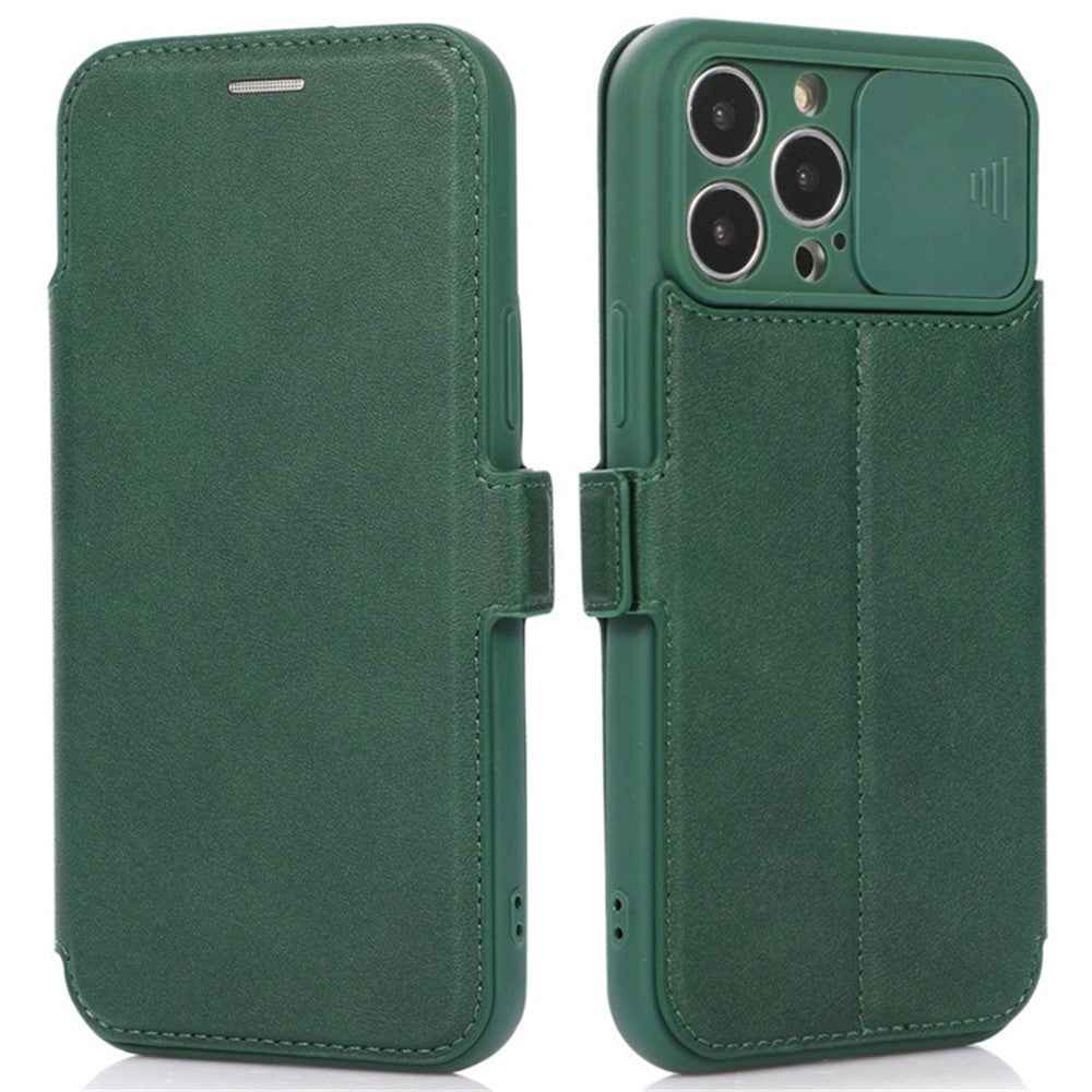 For iPhone 14 Pro Max PU Leather Stand Card Holder Case Shockproof Magnetic Clasp Phone Cover with Slide Camera Protection