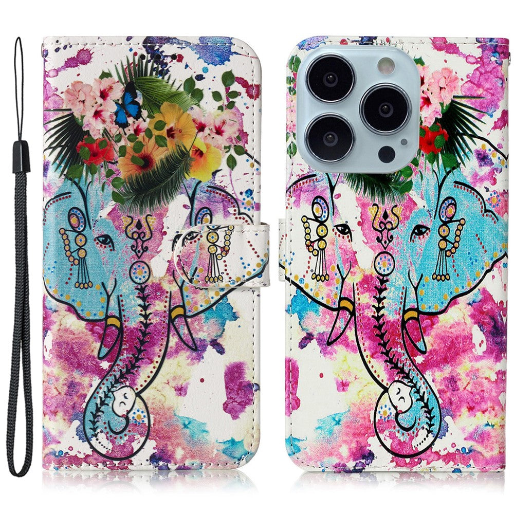 For iPhone 16 Pro Case Stand Wallet Leather Phone Cover Magnetic Clasp Pattern Printed