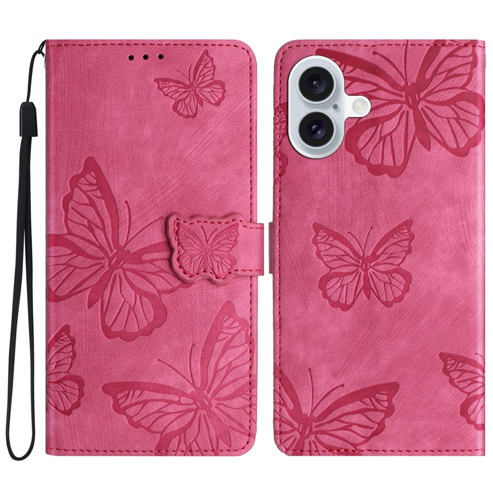 For iPhone 16 Case PU Leather Skin Feeling Butterfly Wallet Phone Cover