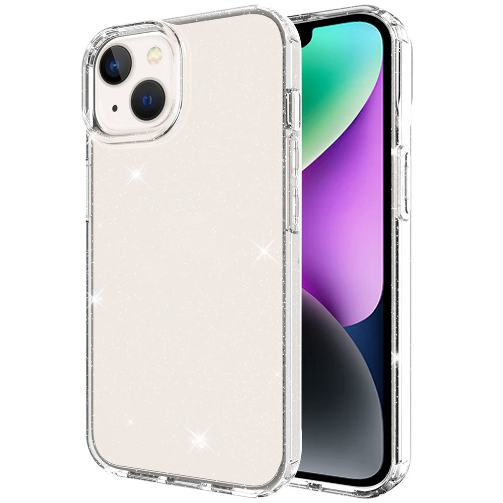 GW18 For iPhone 14 Transparent Glitter Powder Anti-Scratch Soft TPU Case Phone Back Cover