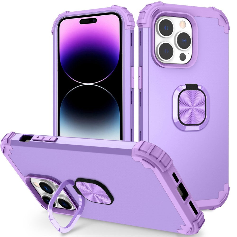 For iPhone 14 Pro Max L-Style Phone Case with Ring Holder Kickstand Protective Phone Back Cover