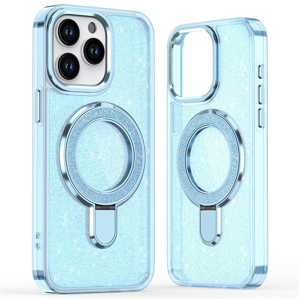 For iPhone 16 Pro Kickstand Case Glitter Design TPU+PC Hybrid Phone Cover