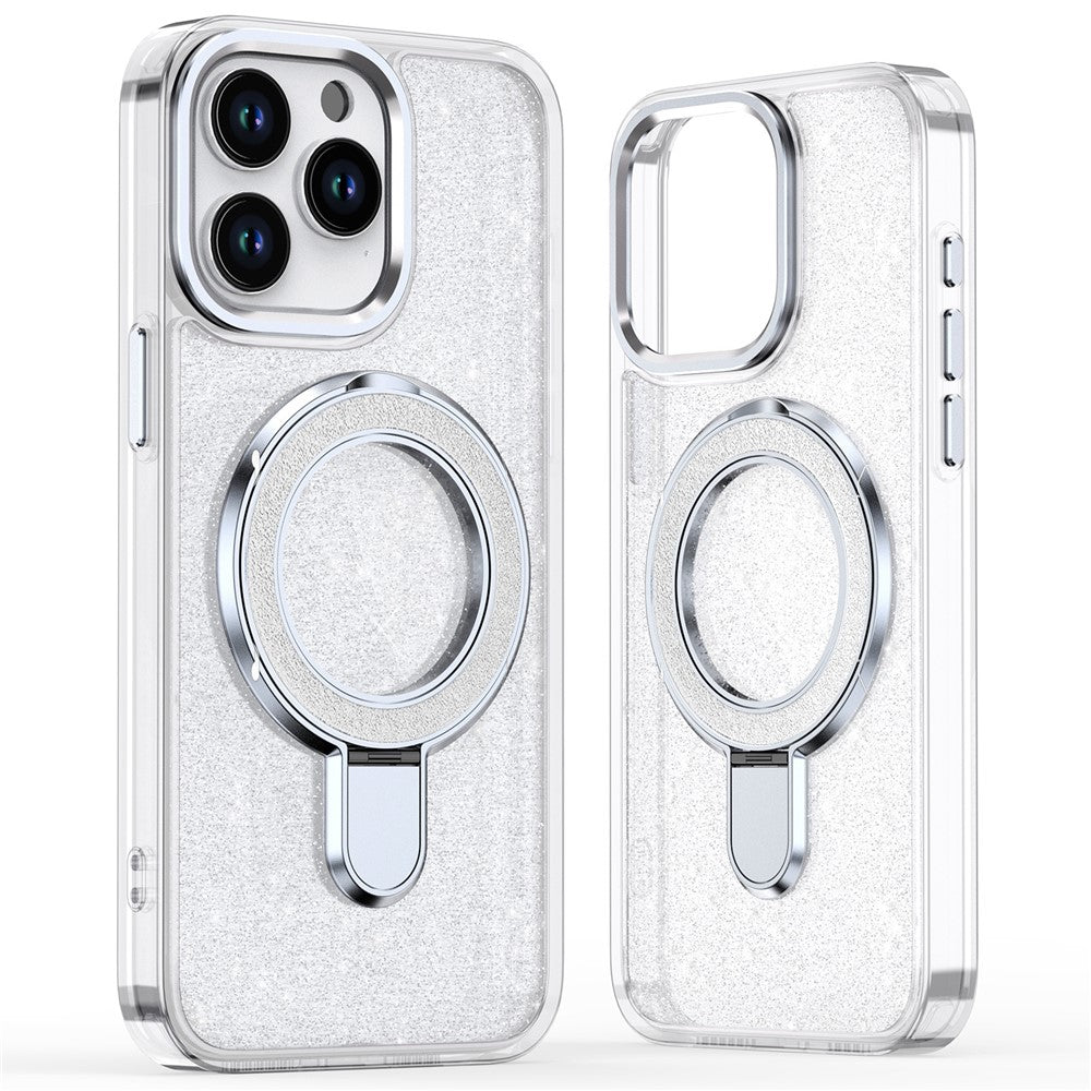 For iPhone 15 Pro Case Glitter Design TPU+PC Kickstand Phone Protector