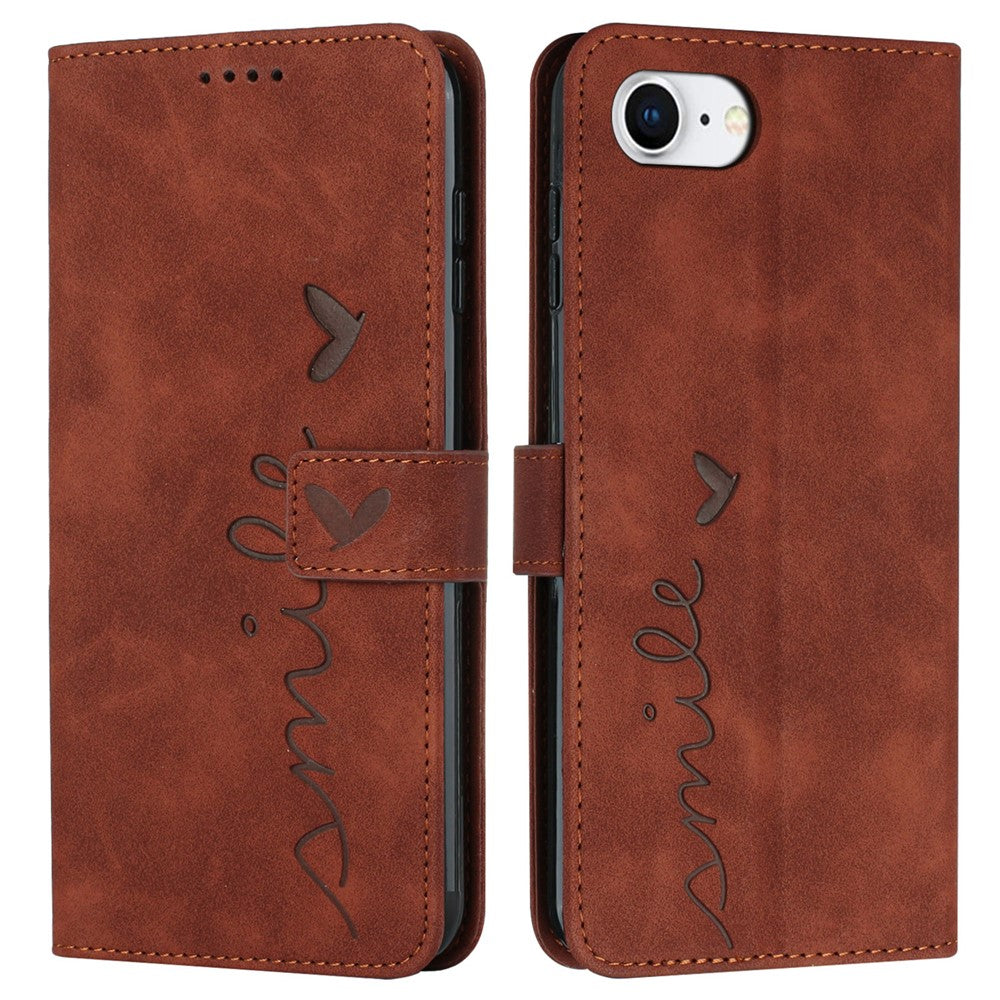 For iPhone 17e / 16e Case PU Leather Wallet Phone Cover Smile Love Heart Pattern