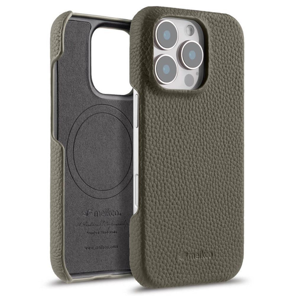 MELKCO For iPhone 16 Pro Max Case Genuine Cow Leather PC Phone Cover Compatible with MagSafe