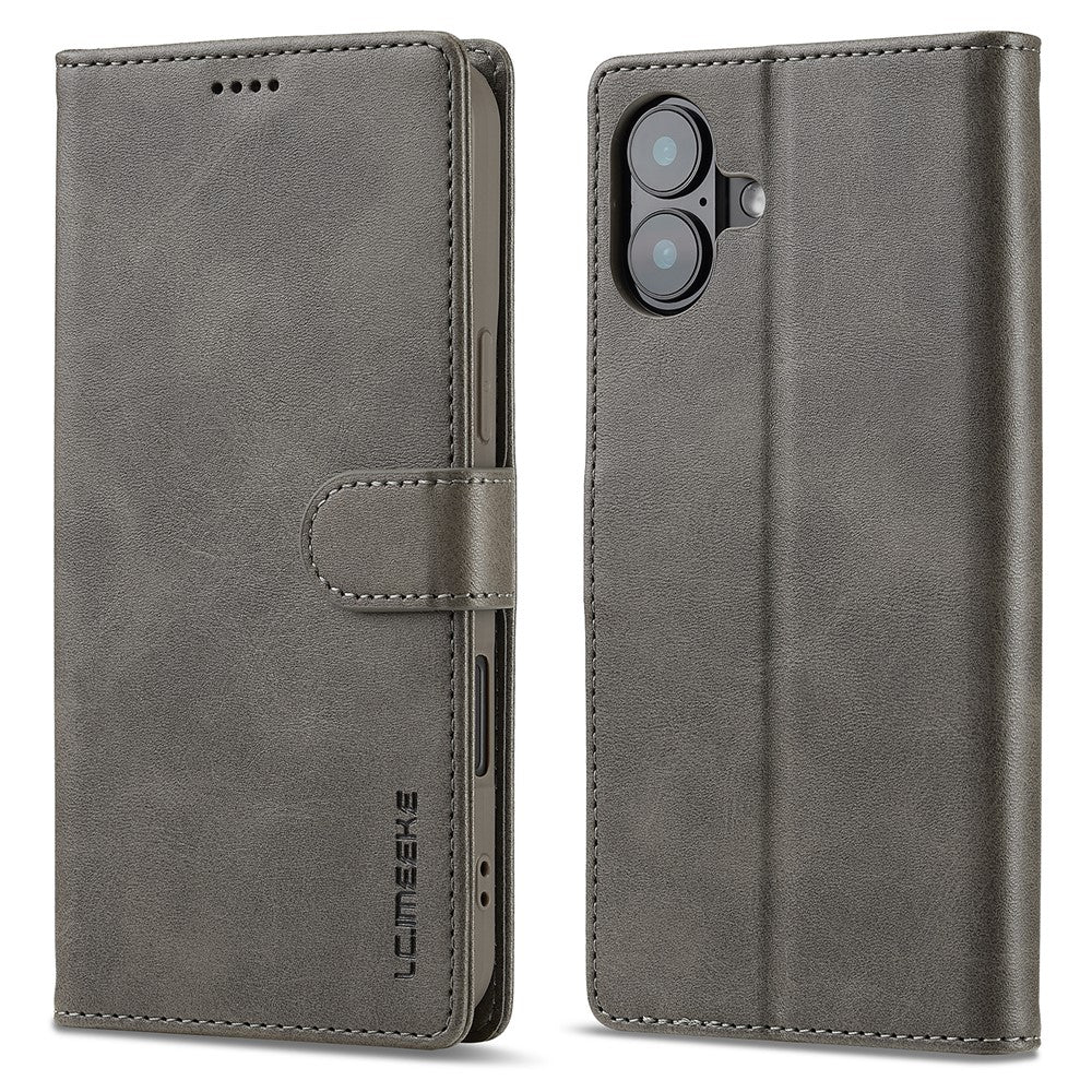 LC.IMEEKE For iPhone 16 Case Calf Texture PU Leather Stand Wallet Phone Cover