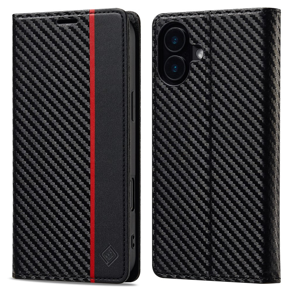 LC.IMEEKE For iPhone 16 Case Carbon Fiber Texture Phone Cover Stand Card Holder