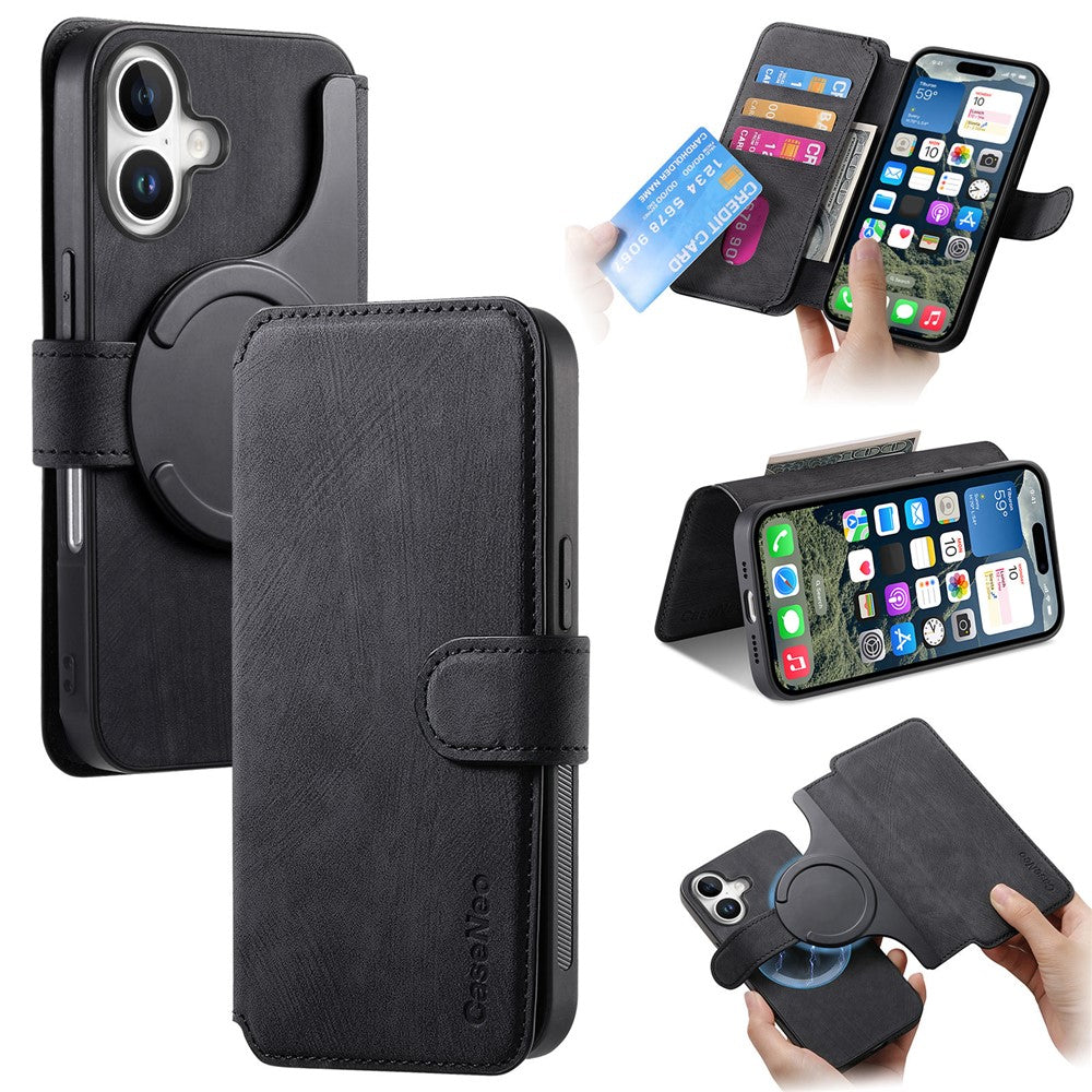 For iPhone 16 Magnetic Case CASENEO Detachable Leather Phone Wallet Cover