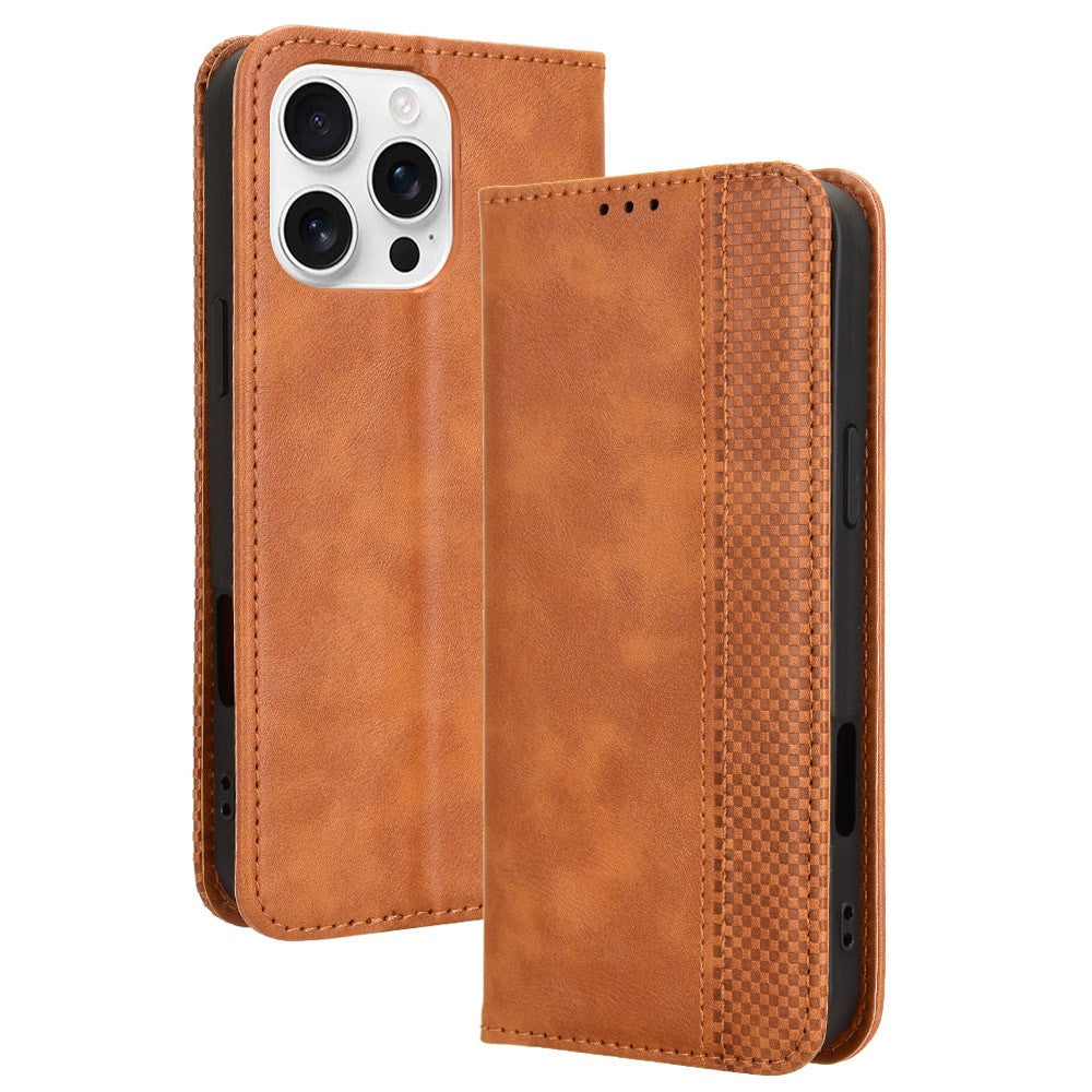 For iPhone 16 Pro Max Leather Case Wallet Stand Retro Texture Phone Cover