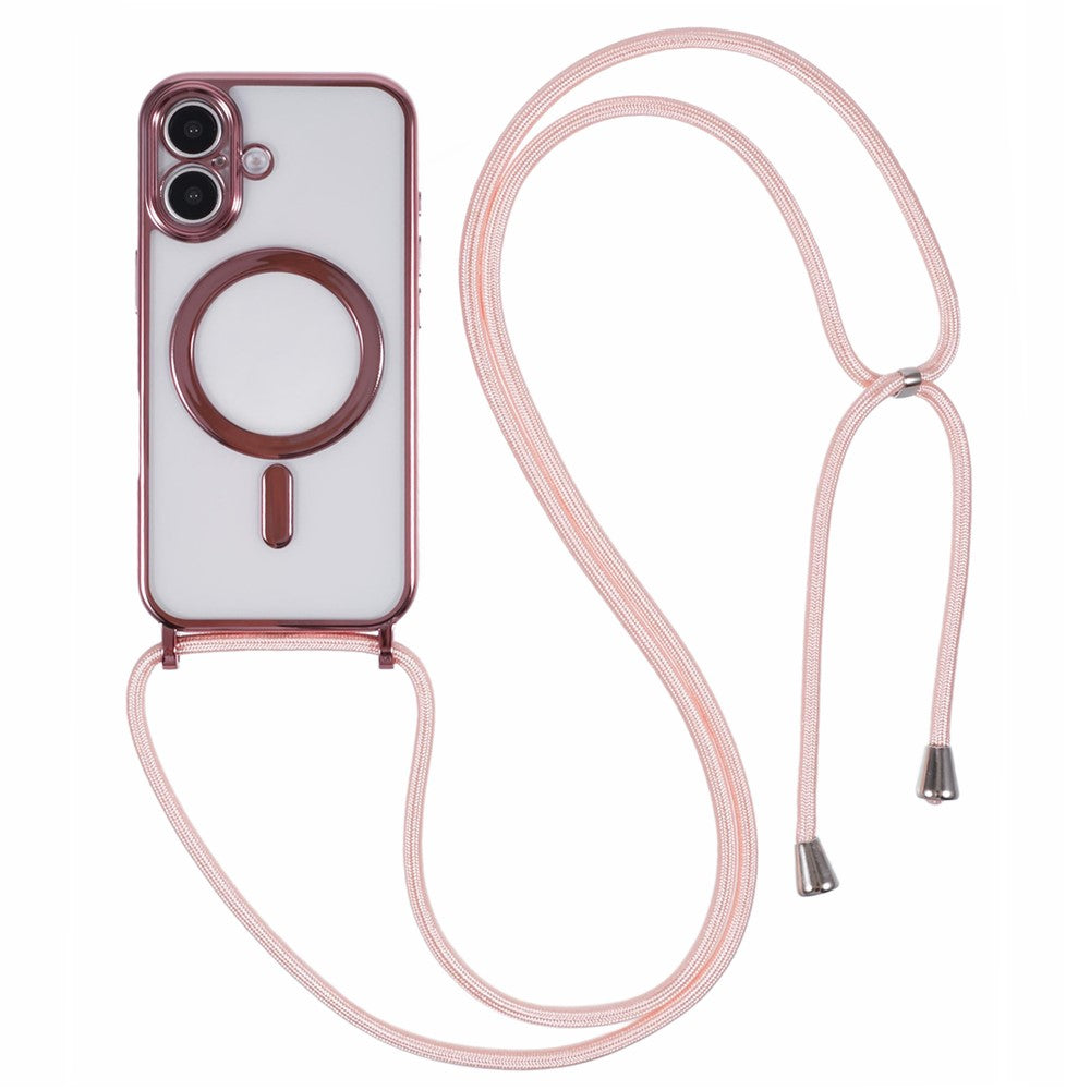 For iPhone 16 Case Compatible with MagSafe Electroplating TPU Cellphone Protector with Long Lanyard