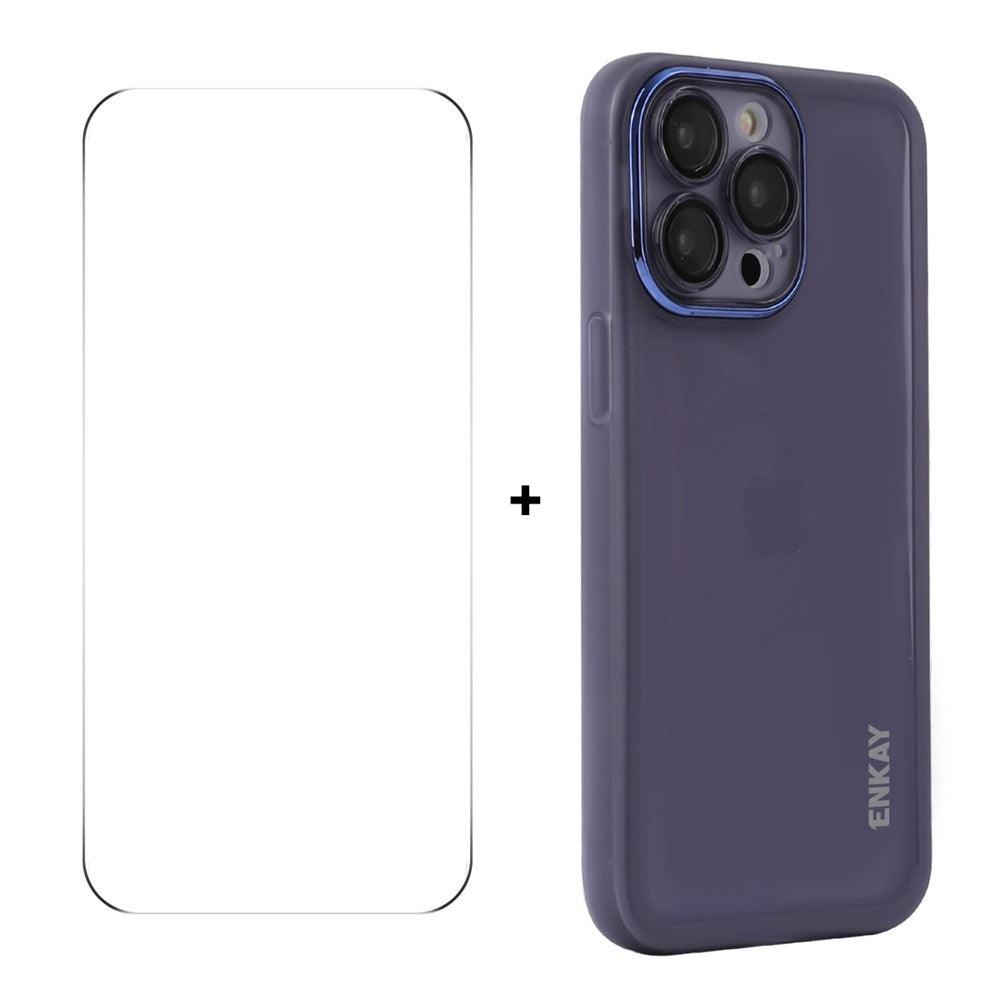 ENKAY HAT PRINCE For iPhone 14 Pro Case Matte TPU Phone Cover with Lens Film + 9H Glass Protector