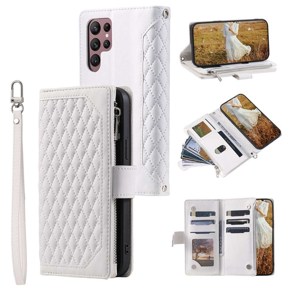 Style 005 For Samsung Galaxy S25 Ultra Wallet Case Rhombus Stitching Line PU Leather Phone Cover
