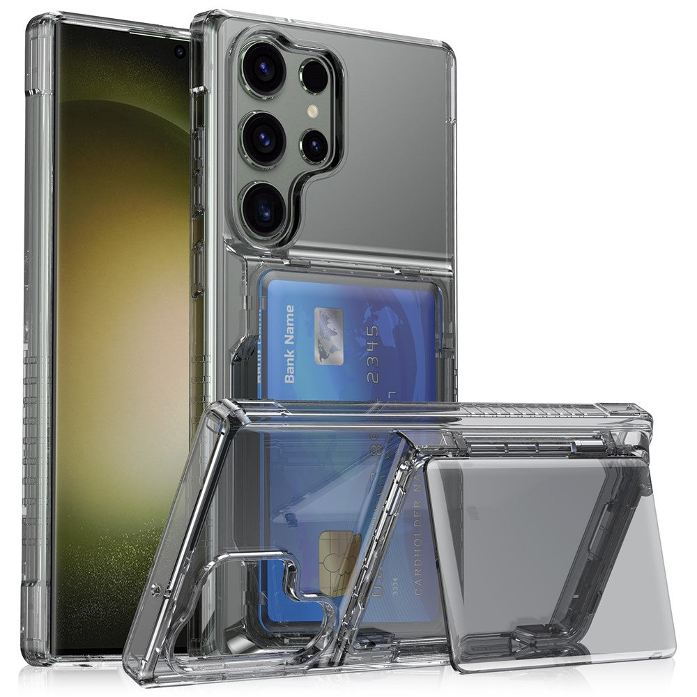 For Samsung Galaxy S25 Ultra Clear Case PC+TPU Phone Cover Card Holder Kickstand