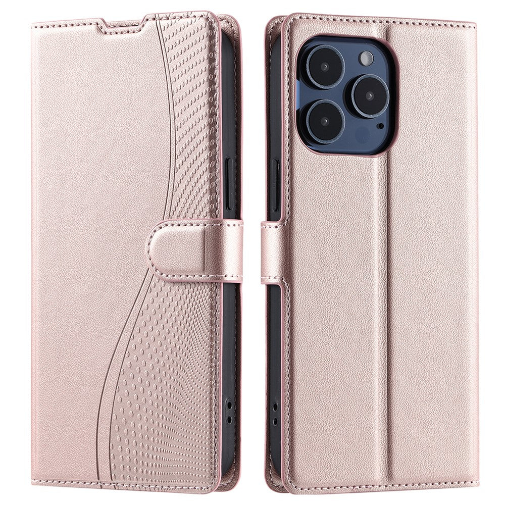 For iPhone 16 Pro Max Case Dots Imprinted PU Leather Flip Phone Cover with Card Slot, Strap
