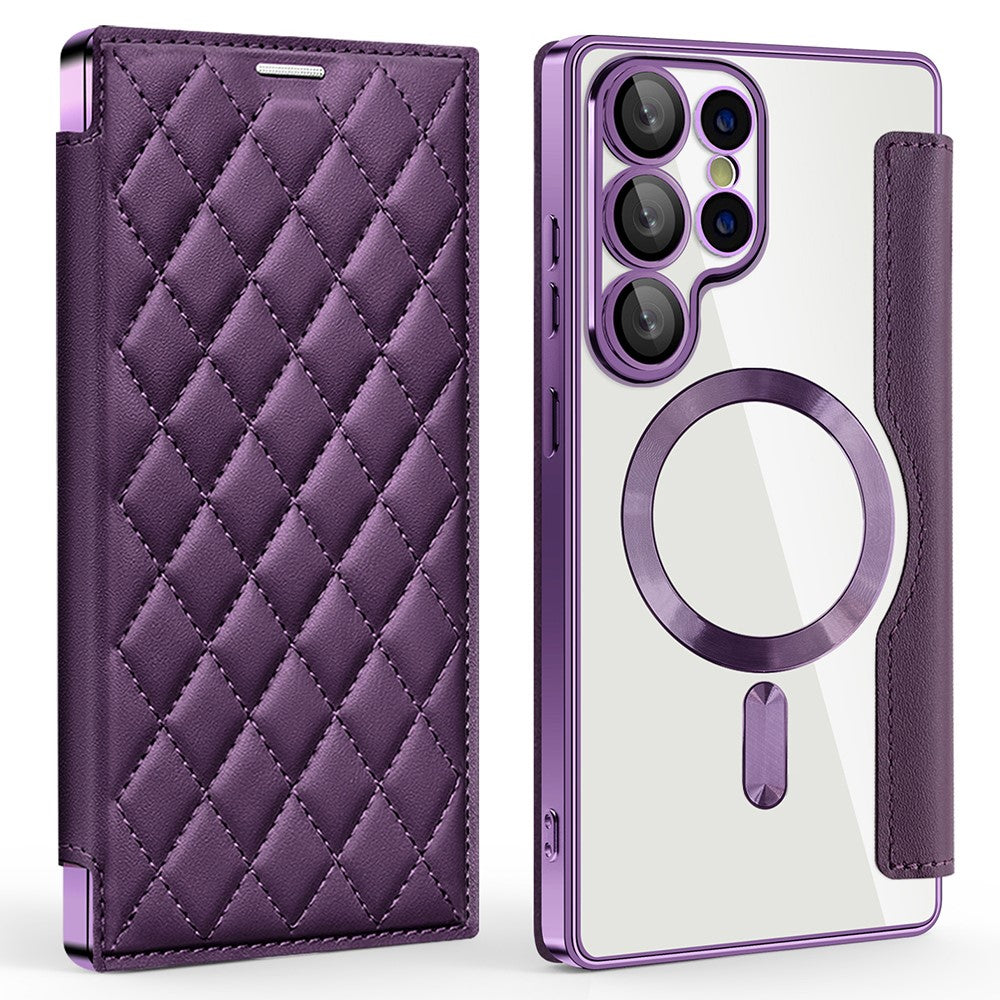 For Samsung Galaxy S25 Ultra Magnetic Case Rhombus PU Leather Phone Cover