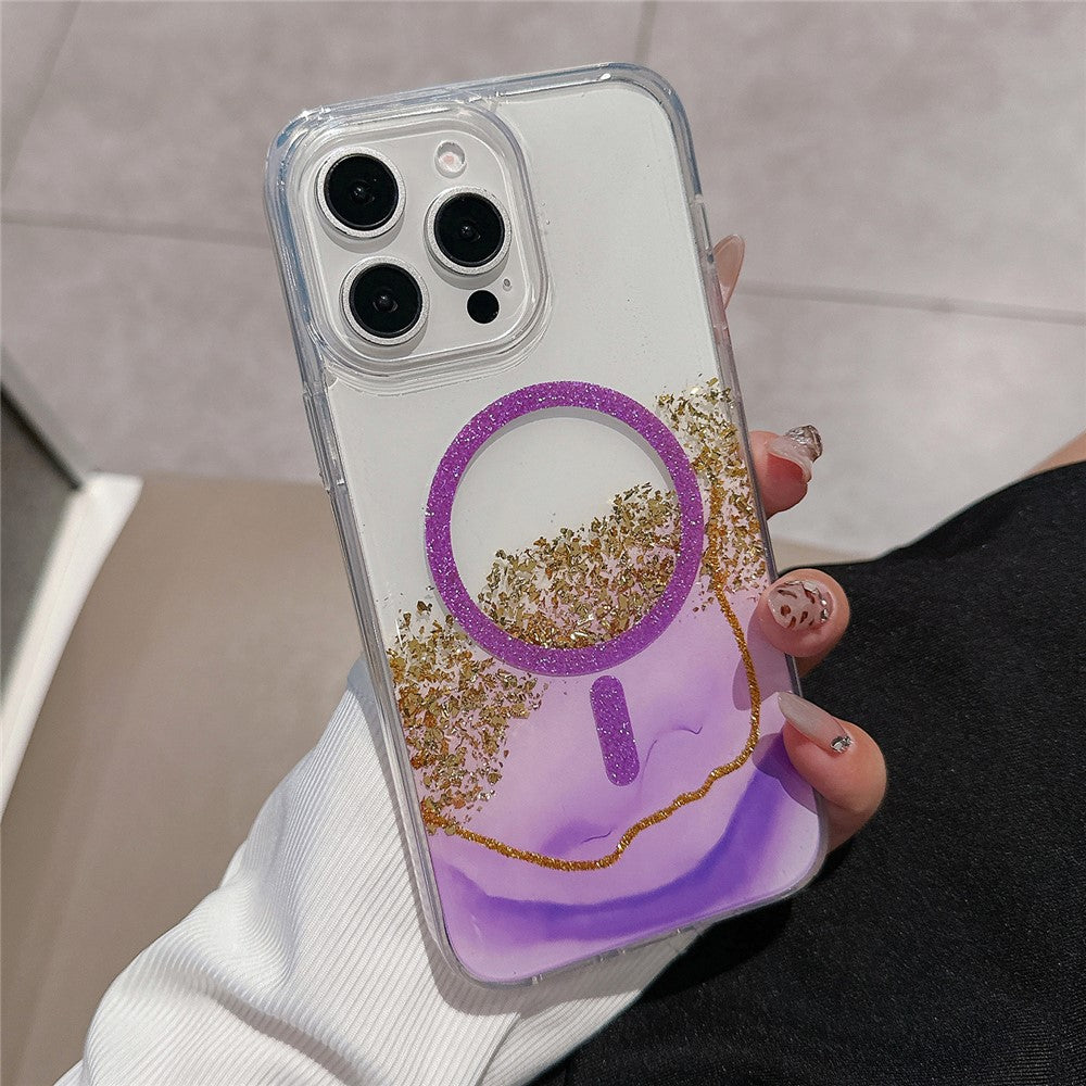 For iPhone 14 Pro Case Compatible with MagSafe Epoxy Marble Texture PC+TPU Phone Cover