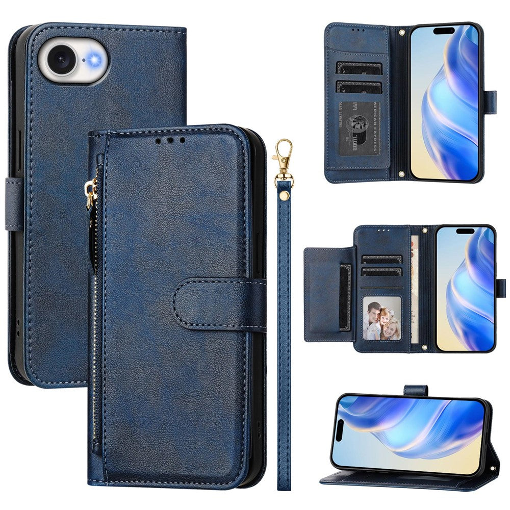 For iPhone 17e / 16e Case Zipper Pocket Multiple Card Slots Leather Phone Cover
