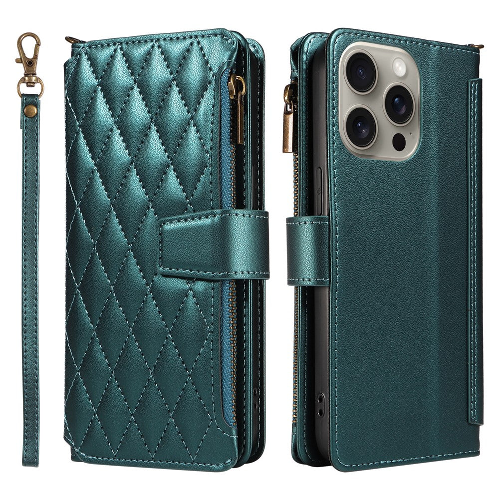 For iPhone 14 Pro Leather Case with Card Holder, RFID Blocking Wallet Phone Cover Rhombus Pattern