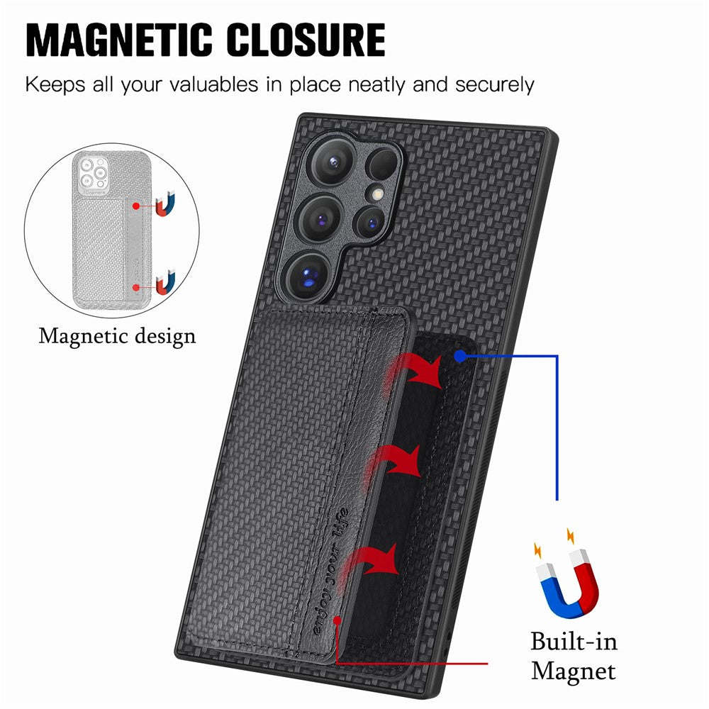 For Samsung Galaxy S25 Ultra Case RFID Blocking Carbon Fiber Leather Phone Back Cover with Card Holder