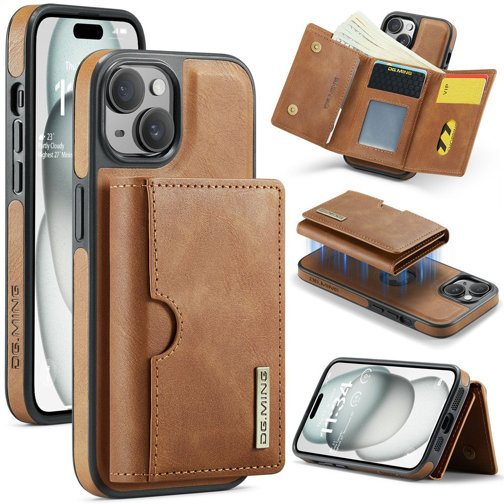 DG.MING M6 Series For iPhone 15 Plus Case Magnetic Wallet PU+PC+TPU Phone Cover