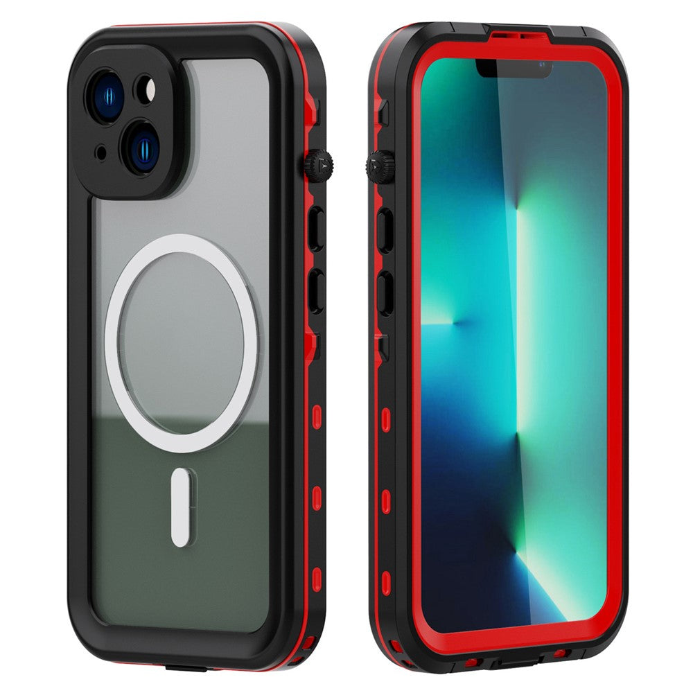 REDPEPPER Dot+ Series for iPhone 14 Plus IP68 Waterproof Clear Back Case Drop-proof Dust-proof Cover Compatible with Magsafe Charger