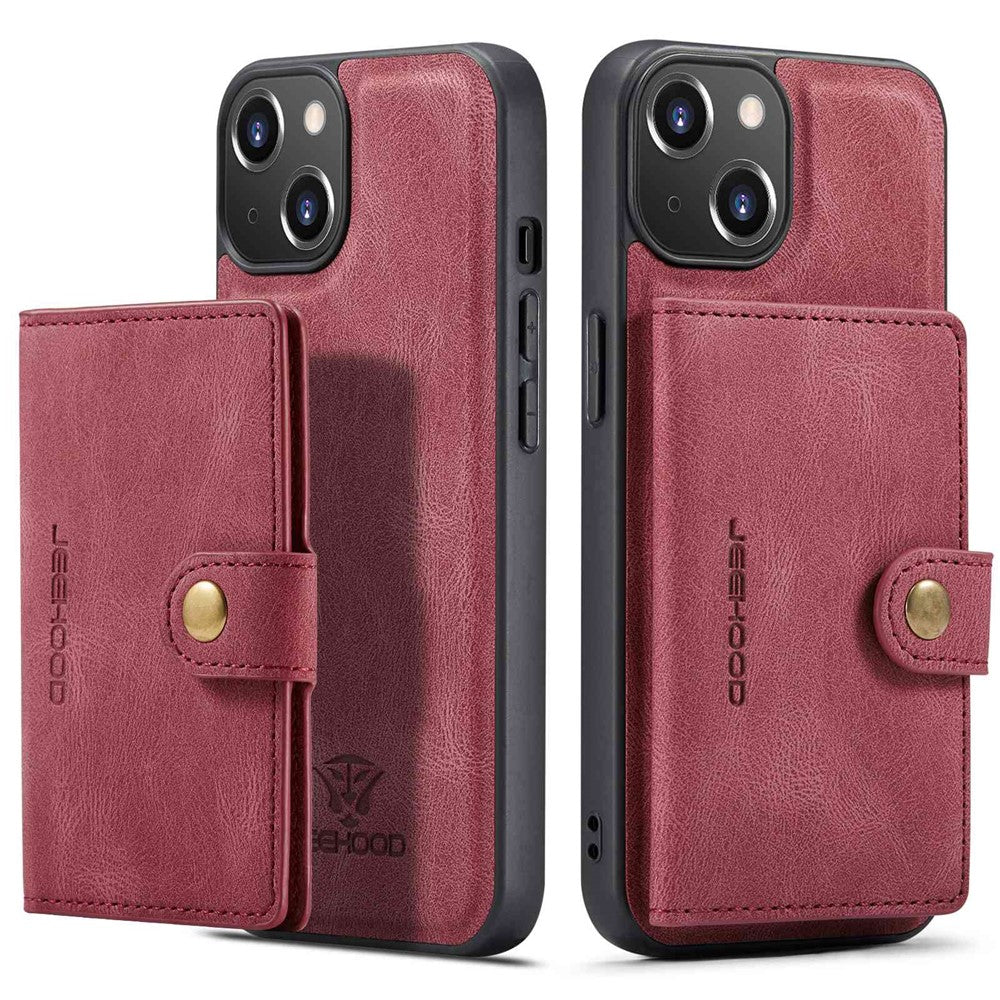 JEEHOOD For iPhone 14 Plus Wallet Phone Case Detachable 2-in-1 Leather Coated TPU Phone Case with Kickstand