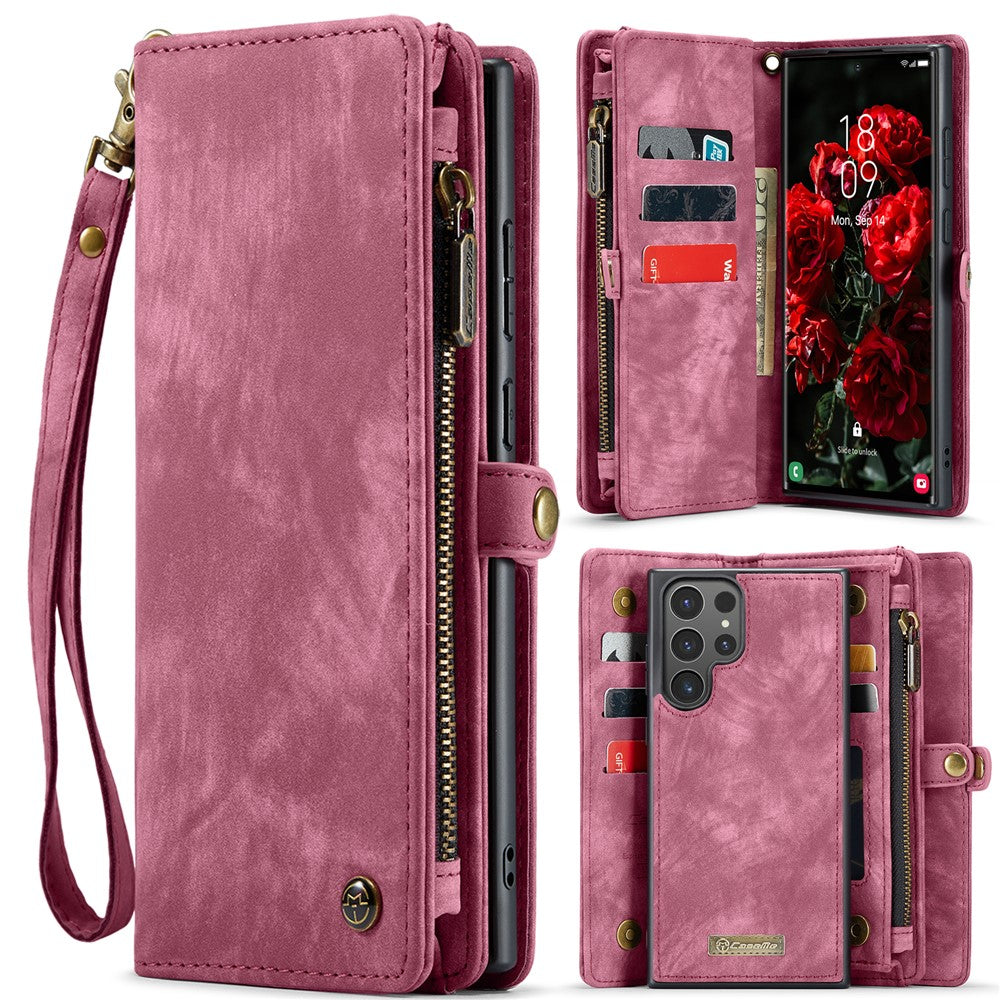 CASEME For Samsung Galaxy S25 Ultra Phone Cases 008 Leather Cover with Detachable Wallet and Strap