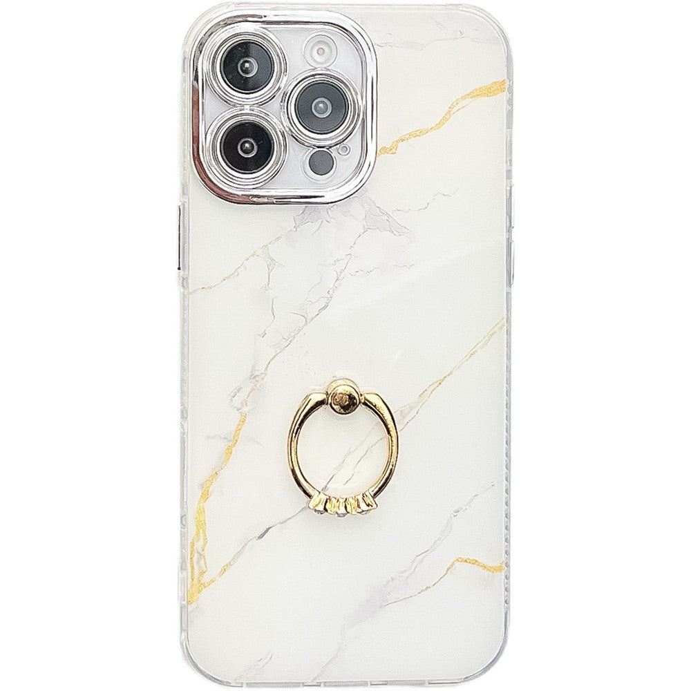 For iPhone 16 Pro Max Case with Kickstand IMD Marble Pattern Electroplated Phone Cover