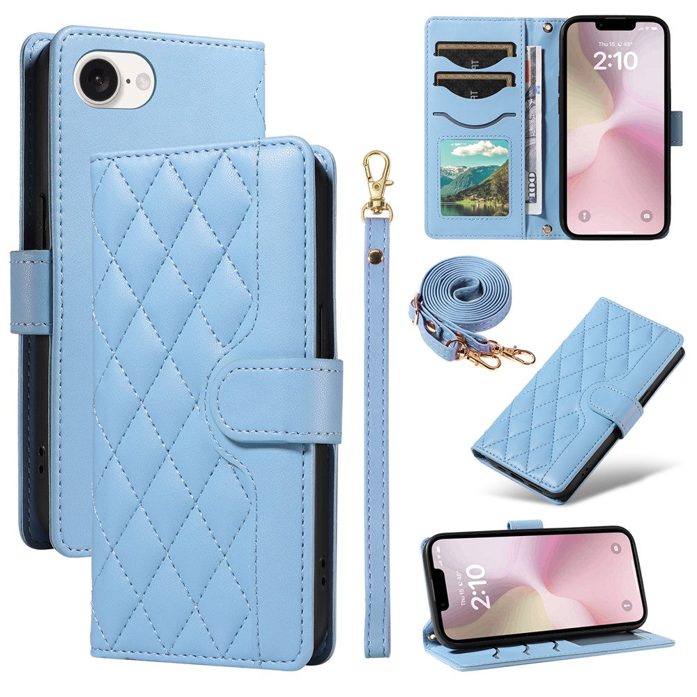 For iPhone 17e / 16e Wallet Case Rhombus Leather Phone Cover
