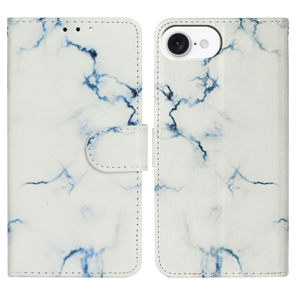For iPhone 17e / 16e Marble Painted Wallet Stand Case Folio Leather Cover with Flip Design