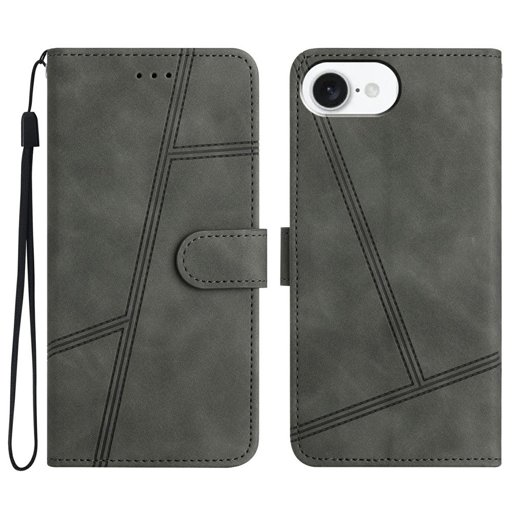 For iPhone 17e / 16e Case Flip Leather Retro Phone Cover Lines Imprinted