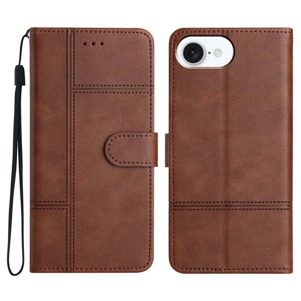 For iPhone 17e / 16e Case Line Imprinted PU Leather Wallet Phone Cover