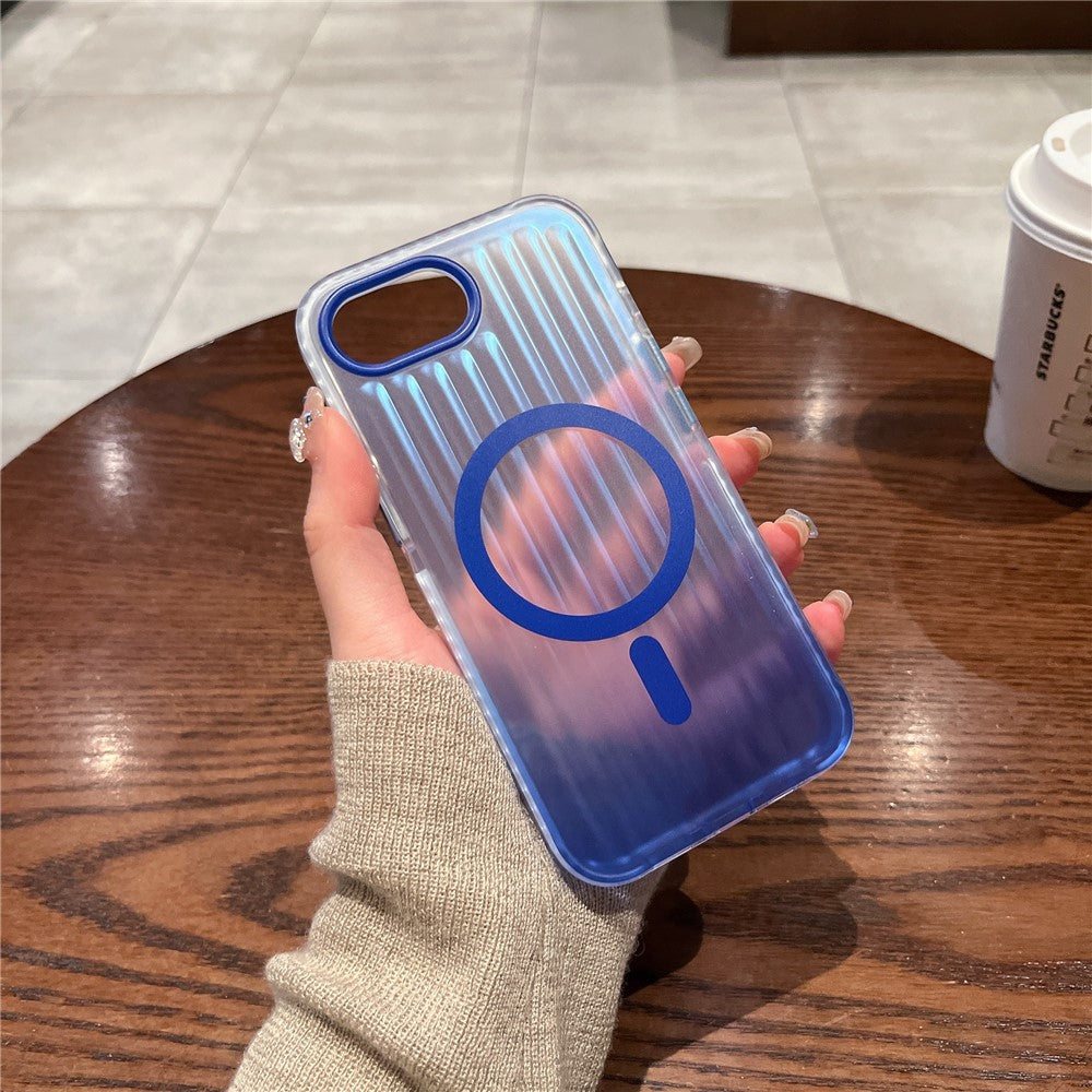 For iPhone 17e / 16e Magnetic Case Corrugated Design Gradient Shockproof Phone Cover