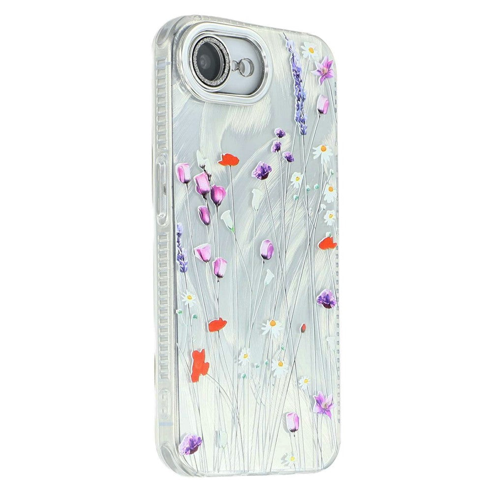 For iPhone 17e / 16e Case Electroplated Floral Pattern IMD TPU + PC Phone Back Cover with Glass Lens Film