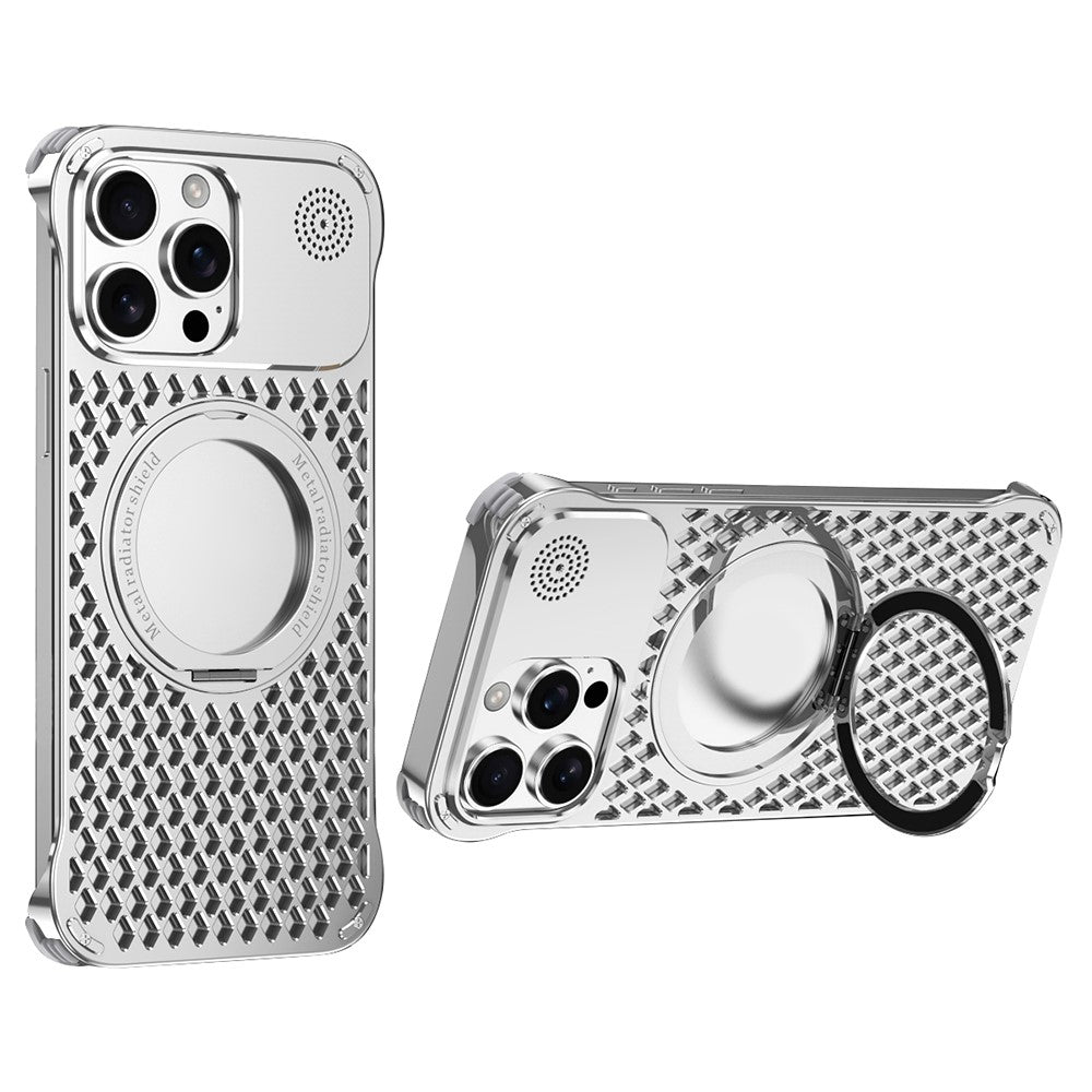 R-JUST RJ64 For iPhone 14 Pro Magnetic Case Aluminum Alloy Perfume Cooling Phone Cover with Rotating Kickstand