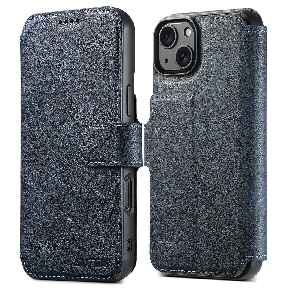 SUTENI Q-05 For iPhone 15 Plus / 14 Wallet Case 2 in 1 Detachable Leather Flip Phone Cover with Stand