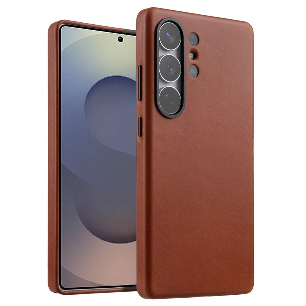 MELKCO For Samsung Galaxy S25 Ultra Magnetic Case Full Wrapped Waxy Genuine Cow Leather PC Back Cover