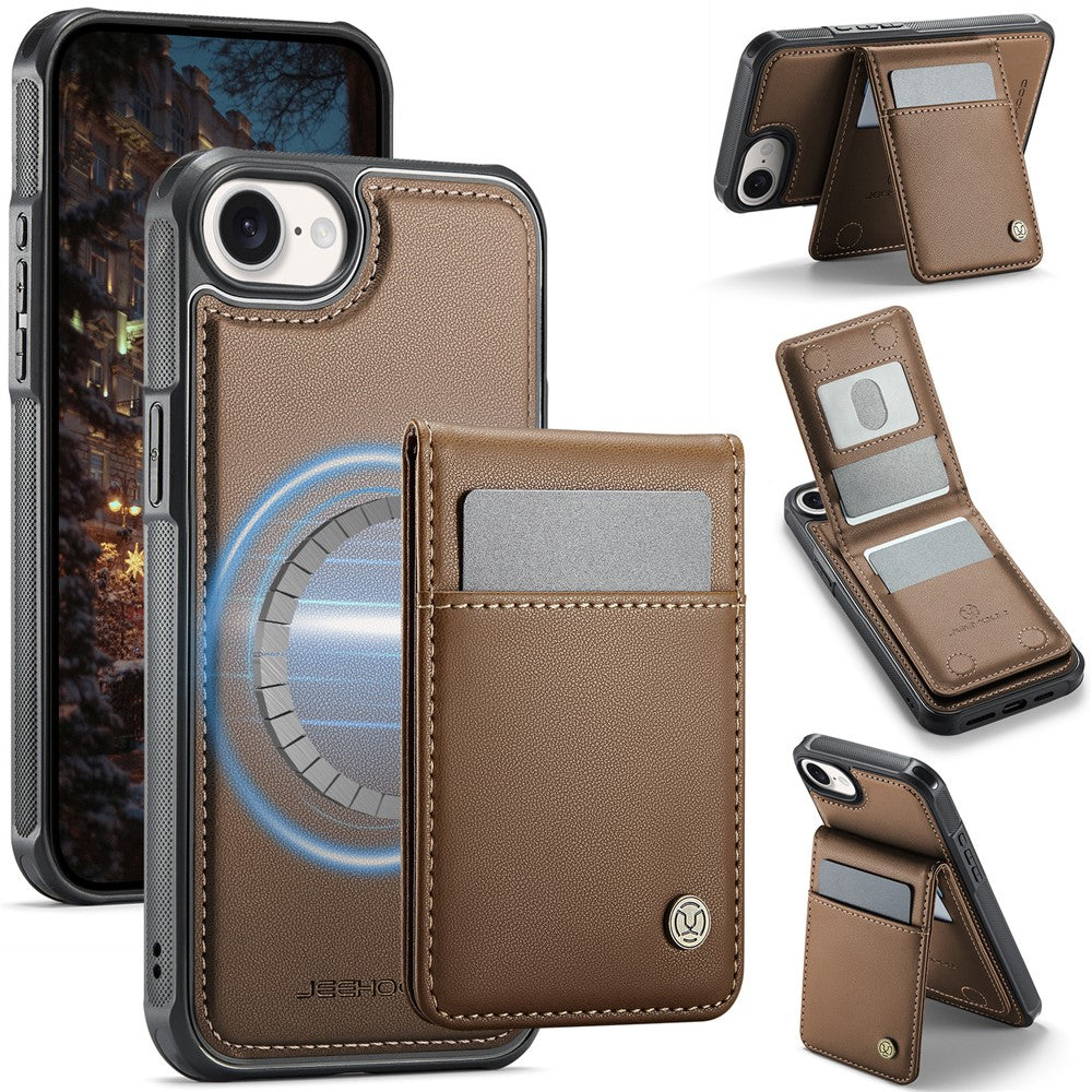 JEEHOOD For iPhone 17e / 16e Leather Back Cover Compatible with MagSafe J06 Phone Case with Card Bag RFID Blocking