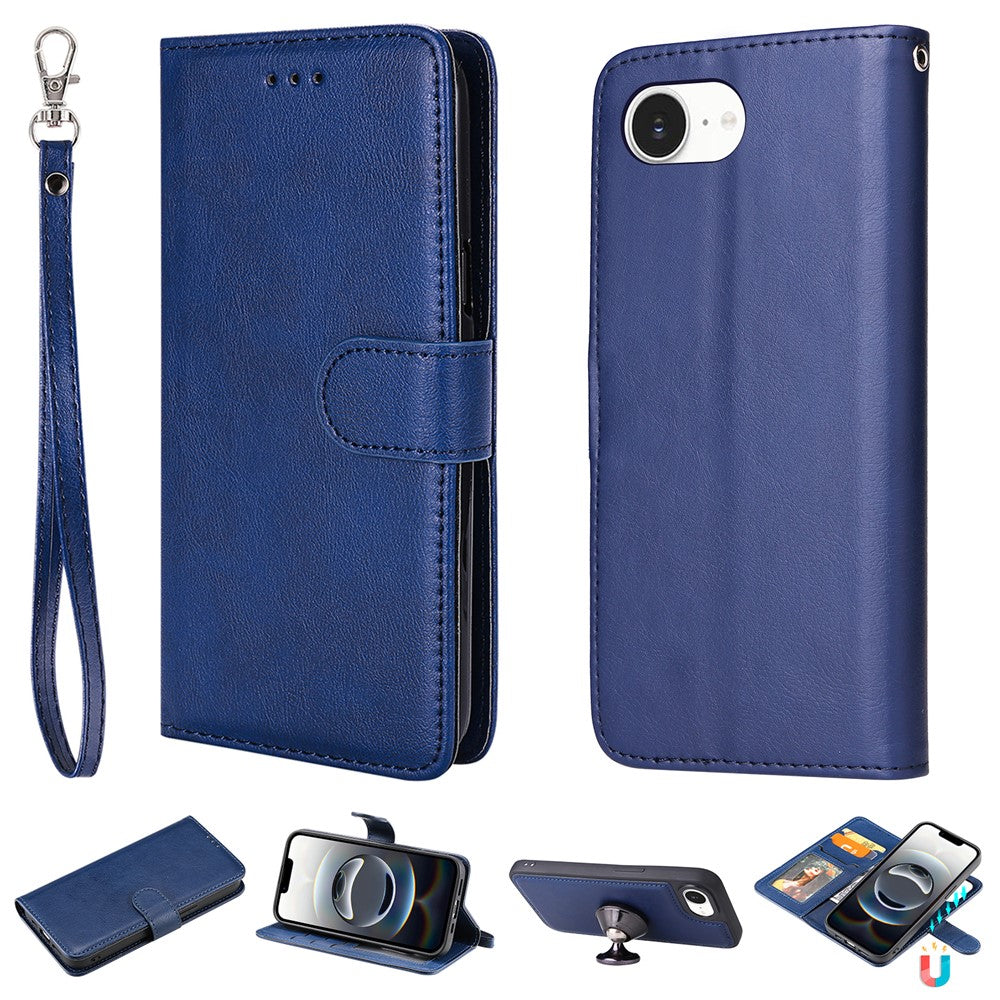 For iPhone 17e / 16e Case 2 in 1 Detachable Magnetic Leather Wallet Mobile Cover with Strap