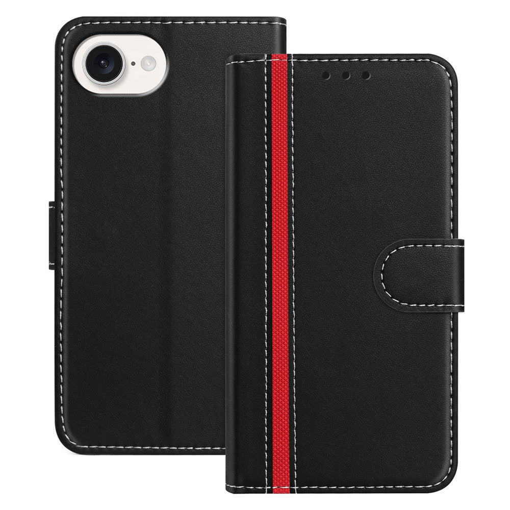 For iPhone 17e / 16e Phone Cases Wallet Stand Color Splicing Leather Cover with Magnetic Clasp