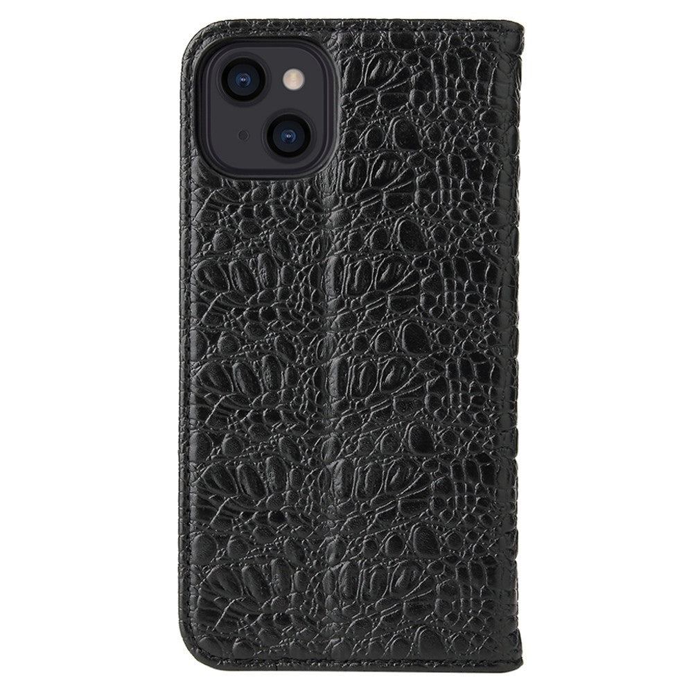For iPhone 14 Plus Auto-absorbed Magnetic Phone Case Wallet Stand Anti-scratch Top Layer Cowhide Leather Crocodile Texture Cell Phone Cover