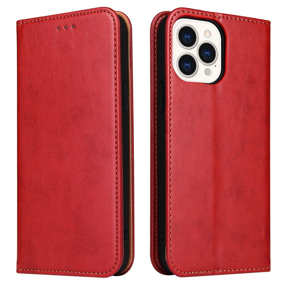 FIERRE SHANN for iPhone 14 Pro Max Cell Phone Case Stand Auto-absorbed Magnetic Closure Flip Wallet Cover PU Leather Phone Shell