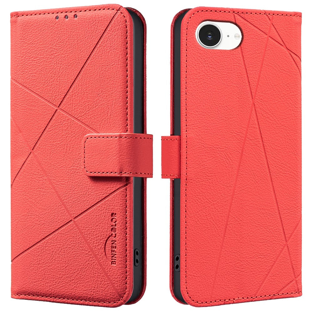BINFEN COLOR BF35 For iPhone 17e / 16e Case RFID Blocking Wallet Stand Geometry Imprinted Leather Phone Cover
