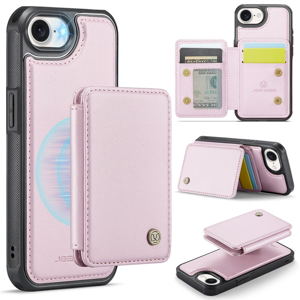JEEHOOD For iPhone 17e / 16e Case J05 Leather Mobile Cover with Detachable Magnetic Card Bag