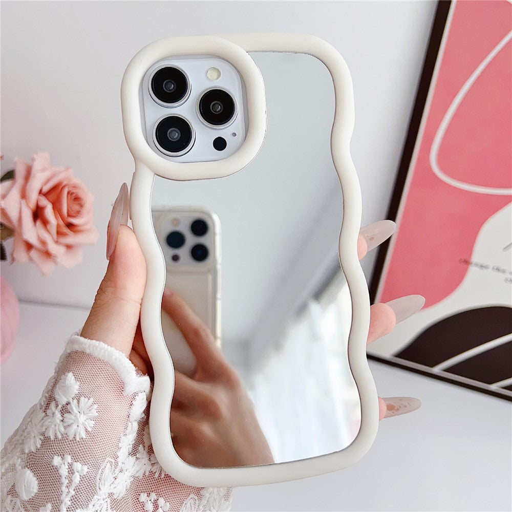 For iPhone 15 Pro Case with Mirror Wave Frame PC + TPU Phone Cover