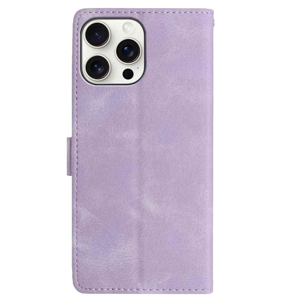 For iPhone 16 Pro Max Wallet Case Rose Pattern Imprinted Leather Flip Stand Phone Cover